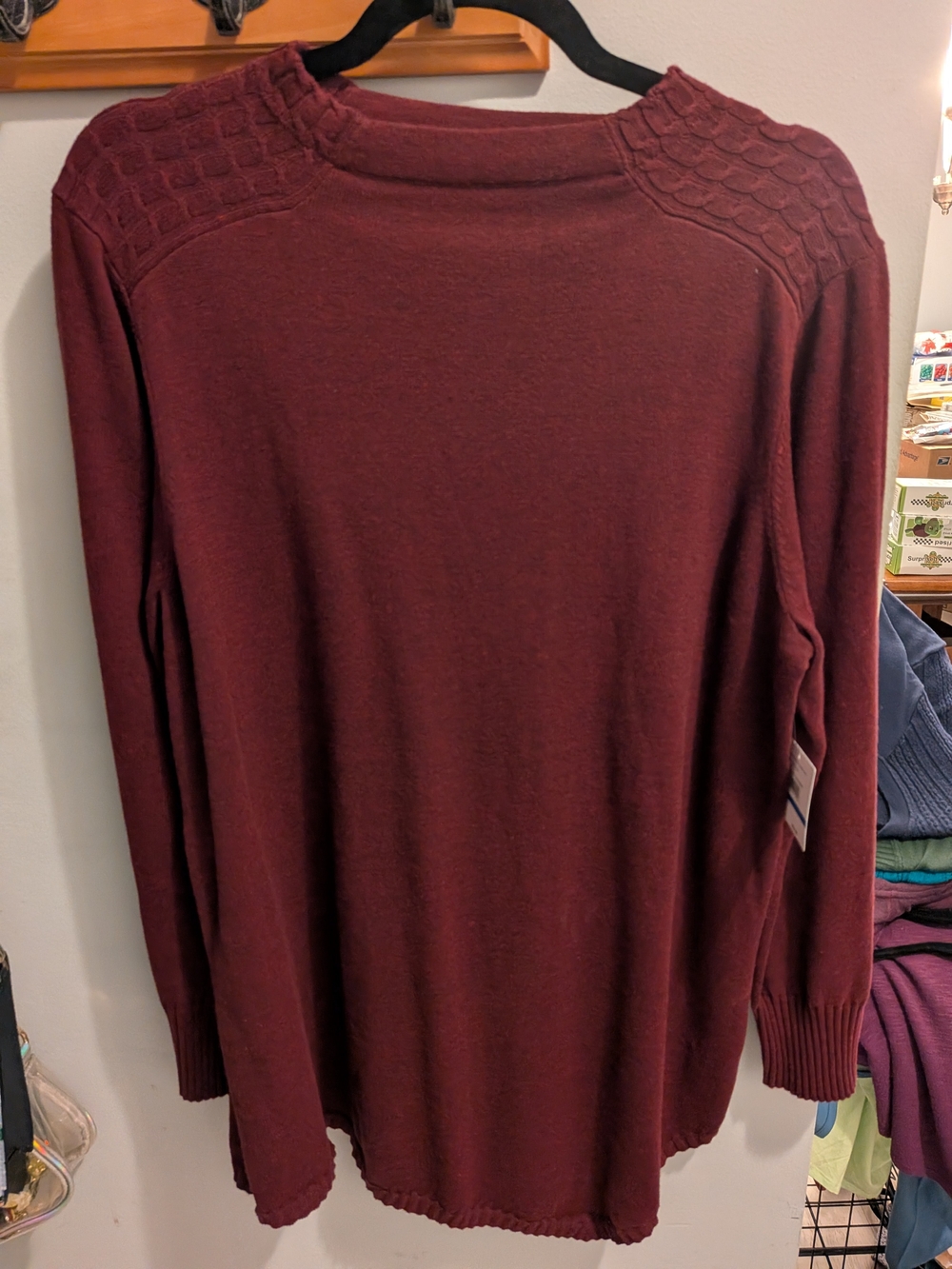 Rafaella Scoop Neck Sweater in Burgundy Wine With Fun Shoulder Details New W Tag